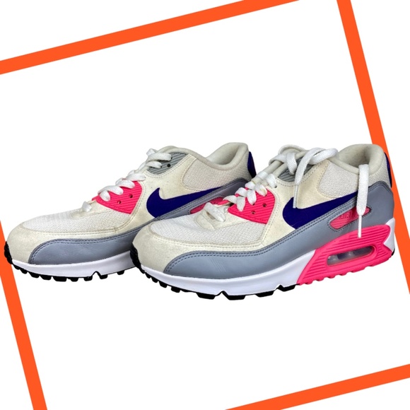 Stylish Women's Nike Air Max 90 in White/Court Purple/ Laser Pink - Size 9 US - Picture 1 of 3